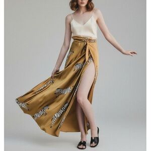 SUKI SO Zebra Wrap Satin Maxi Skirt, Mustard, Medium